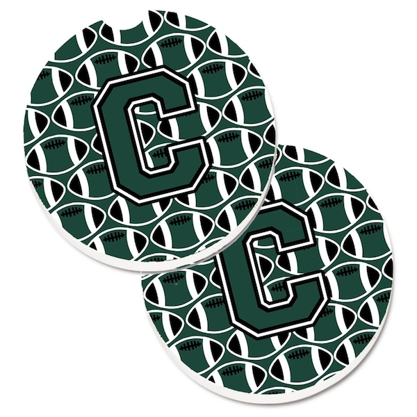 Carolines Treasures Letter C Football Green and White Set of 2 Cup Holder Car Coaster CJ1071-CCARC - main
